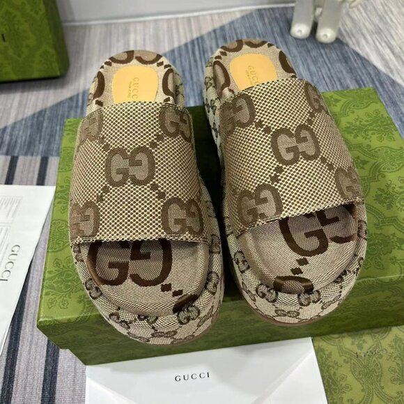 Gucci Brown Monogram Slippers - Picture 5 of 8